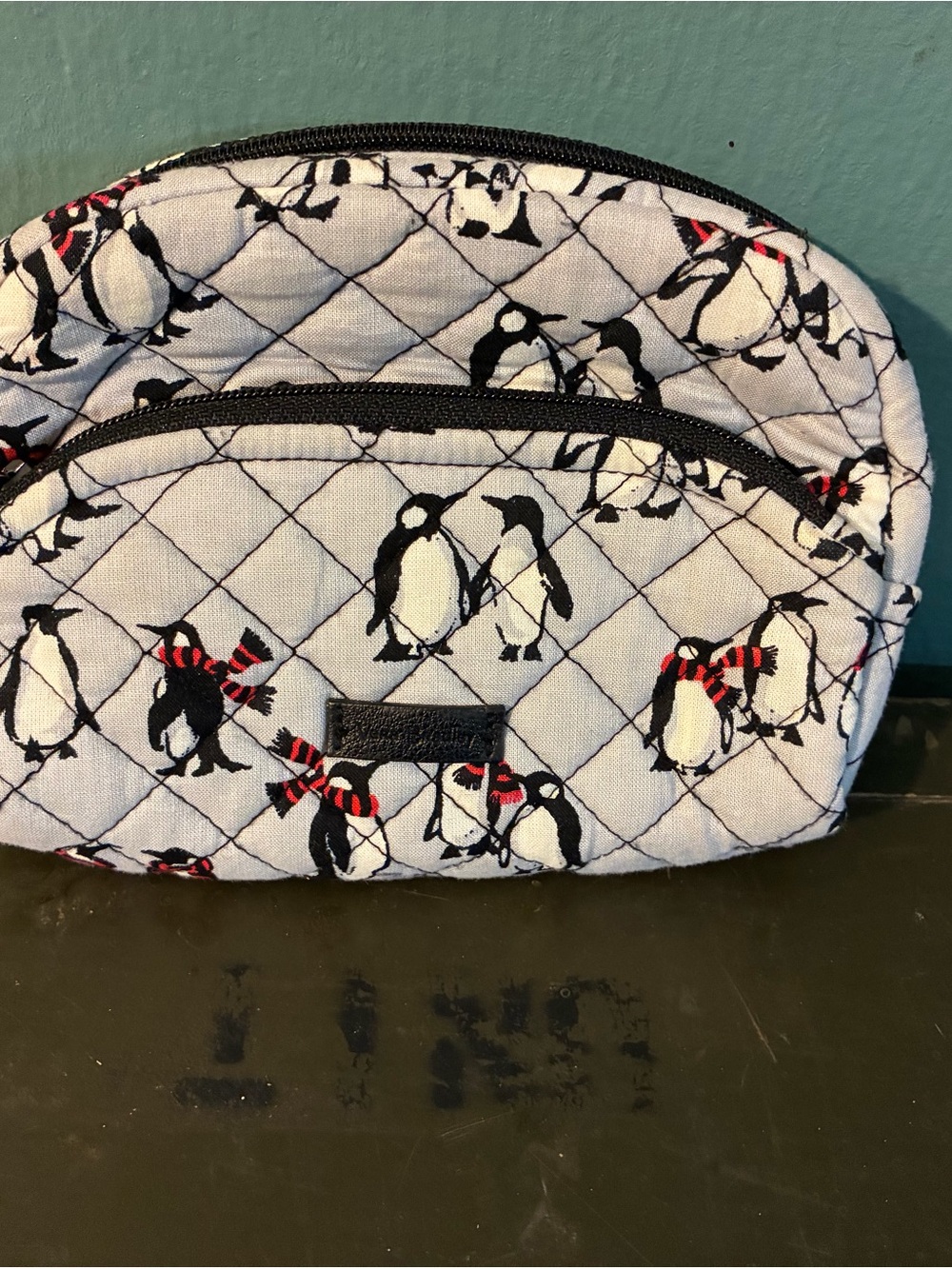 Vera Bradley Quilted Penguin Cosmetic Pouch - Black, White & Red